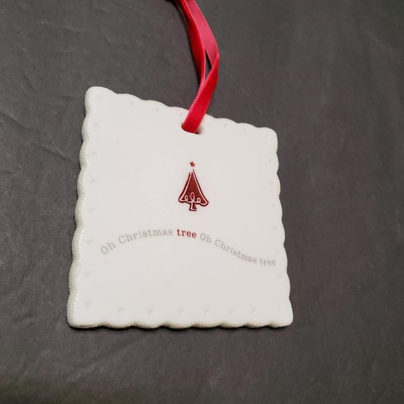 Porcelain Holiday Ornament, Oh Christmas Tree, Red White Glitter, SCF MVP Group - Picture 3 of 8